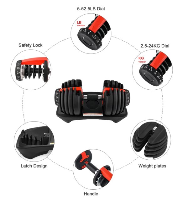 52.5lbs Adjustable Dumbbell Weights Fitness Equipment Rubber+Cast Iron-11 - Image 4
